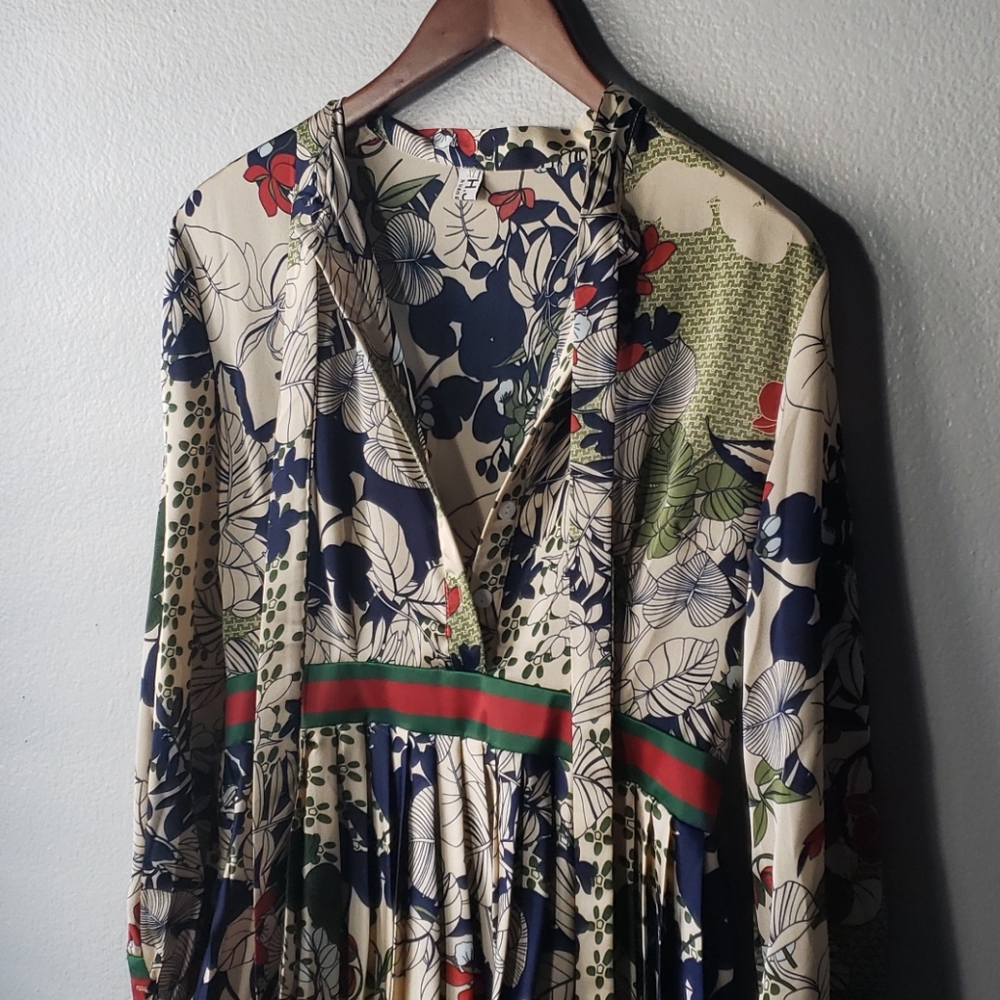 Huang Jin Wu Floral Dress - Cream/Blue